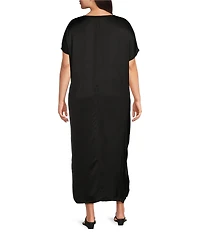 Bryn Walker Plus Size Rebecca Satiny Woven V-Neck Cap Sleeve Oversized Dress