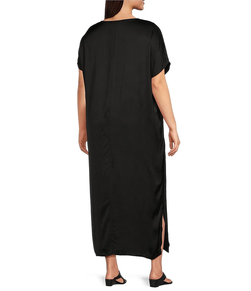 Bryn Walker Plus Size Rebecca Satiny Woven V-Neck Cap Sleeve Oversized Dress