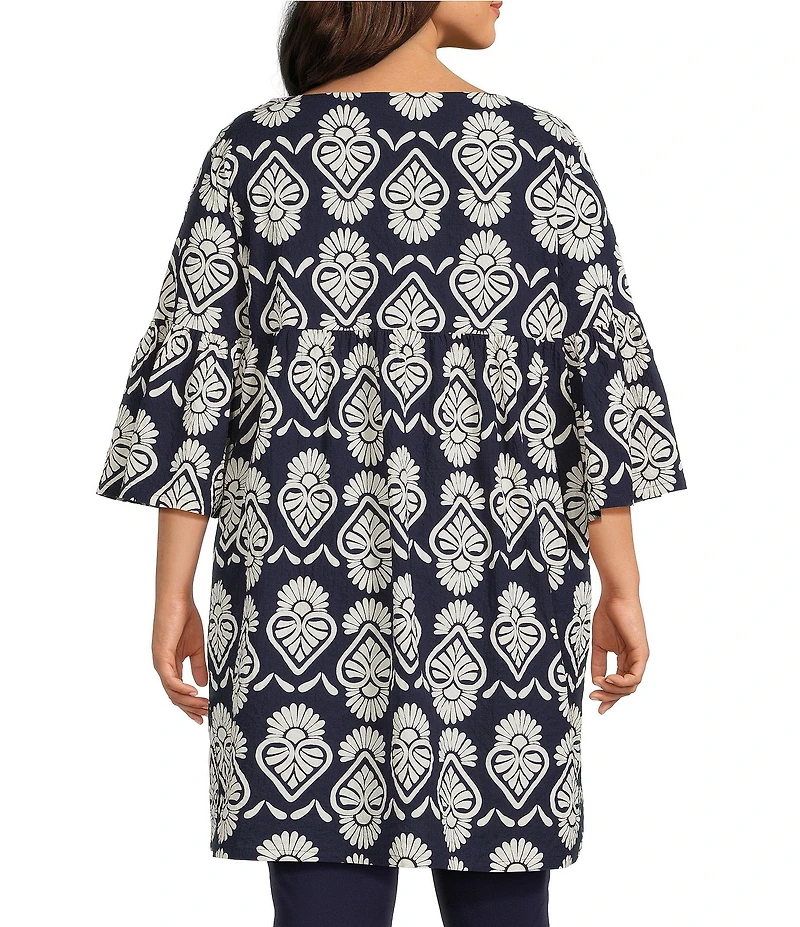 Bryn Walker Plus Size Riviera Tulum Print Round Neck 3/4 Sleeve Tunic