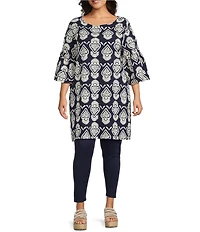 Bryn Walker Plus Size Riviera Tulum Print Round Neck 3/4 Sleeve Tunic