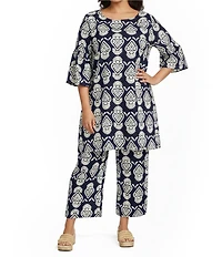 Bryn Walker Plus Size Riviera Tulum Print Round Neck 3/4 Sleeve Tunic