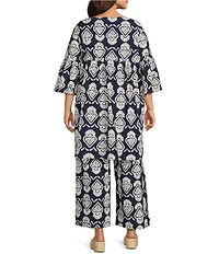 Bryn Walker Plus Size Riviera Tulum Print Round Neck 3/4 Sleeve Tunic