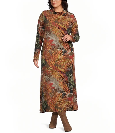 Bryn Walker Plus Size Robin Encanto Print Mock Neck Long Sleeve Dress