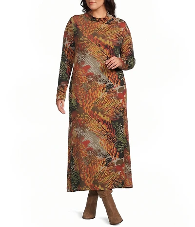 Bryn Walker Plus Size Robin Encanto Print Mock Neck Long Sleeve Dress