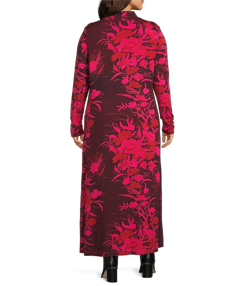 Bryn Walker Plus Size Robin Fiori Printed Viscose Jersey Mock Neck Long Sleeve Midi Dress
