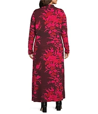 Bryn Walker Plus Size Robin Fiori Printed Viscose Jersey Mock Neck Long Sleeve Midi Dress