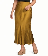 Bryn Walker Plus Size Satin Woven A-Line Bias Pull-On Skirt