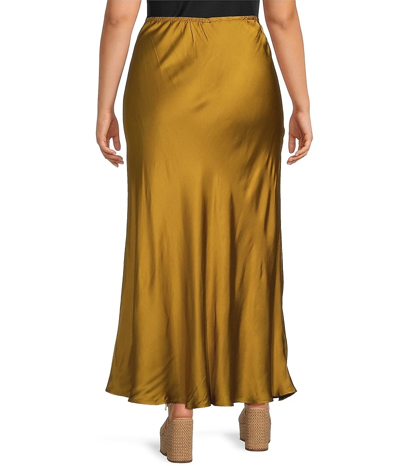 Bryn Walker Plus Size Satin Woven A-Line Bias Pull-On Skirt