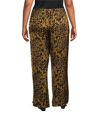 Bryn Walker Plus Size Satiny Woven Feather Print Wide-Leg Pull-On Pants