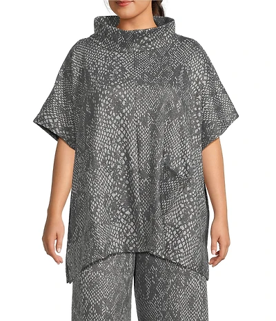 Bryn Walker Plus Size Coordinating Serpent Recycled Knit Mock Neck Cap Sleeve Poncho
