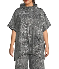 Bryn Walker Plus Size Coordinating Serpent Recycled Knit Mock Neck Cap Sleeve Poncho