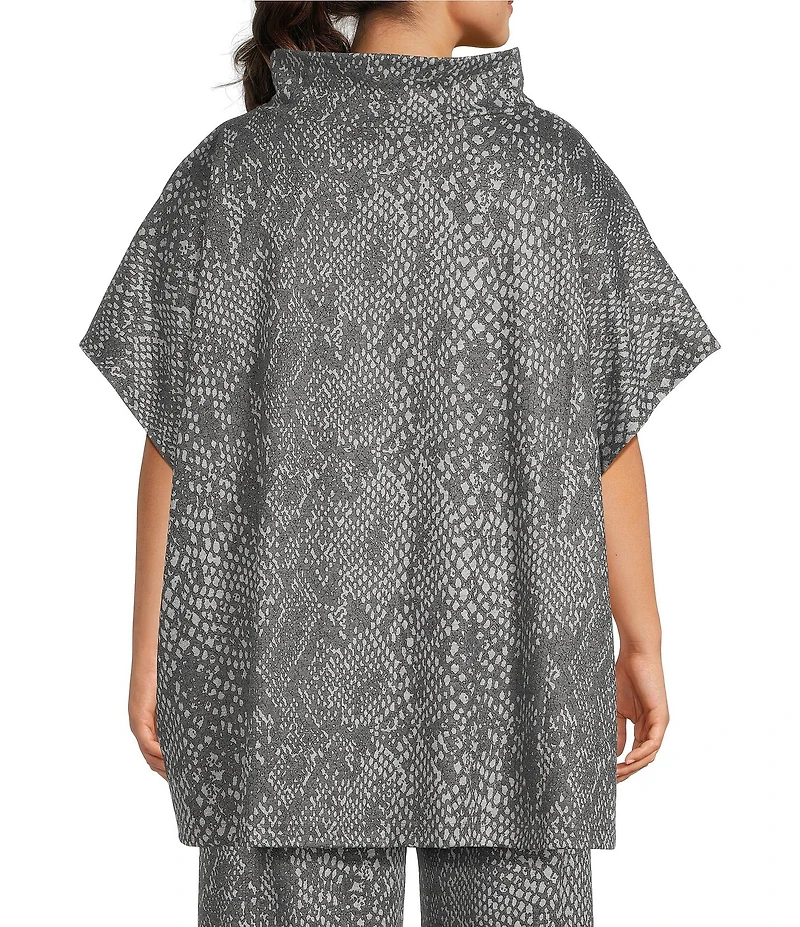 Bryn Walker Plus Size Coordinating Serpent Recycled Knit Mock Neck Cap Sleeve Poncho