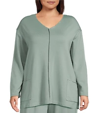 Bryn Walker Plus Size Sunday Bamboo Blend French Terry V-Neck Long sleeve Patch Pocket Shirt