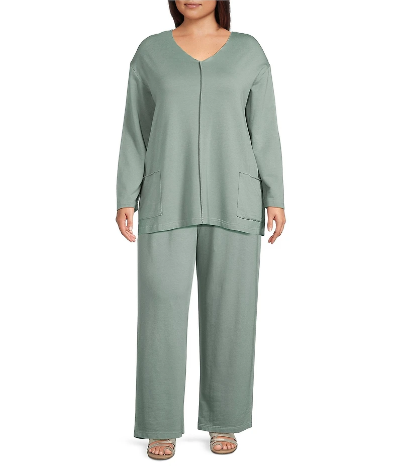 Bryn Walker Plus Size Sunday Bamboo Blend French Terry V-Neck Long sleeve Patch Pocket Shirt