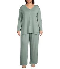 Bryn Walker Plus Size Sunday Bamboo Blend French Terry V-Neck Long sleeve Patch Pocket Shirt
