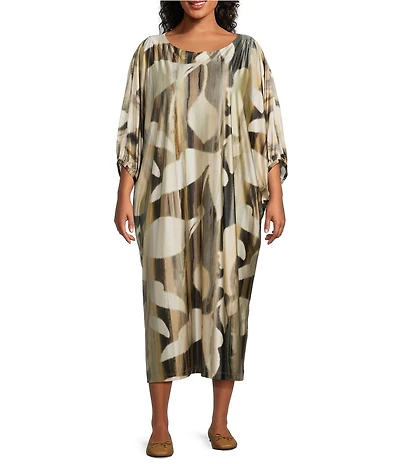 Bryn Walker Plus Size Wilder Arroyo Print Stretch Knit Boat Neck Elbow Dolman Sleeve Maxi Dress
