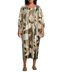 Bryn Walker Plus Size Wilder Arroyo Print Stretch Knit Boat Neck Elbow Dolman Sleeve Maxi Dress