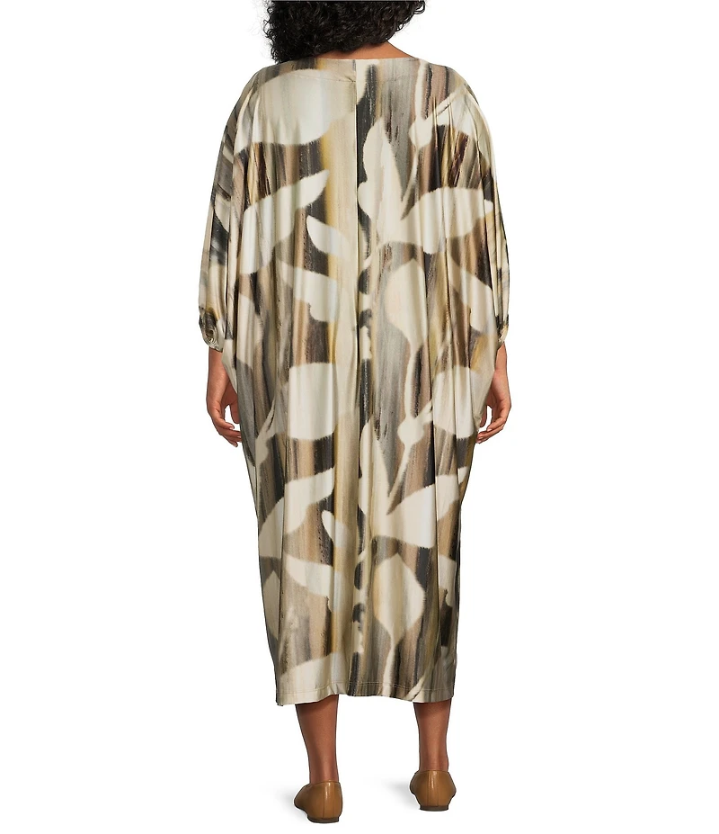 Bryn Walker Plus Size Wilder Arroyo Print Stretch Knit Boat Neck Elbow Dolman Sleeve Maxi Dress