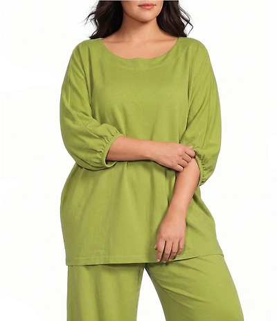 Bryn Walker Plus Size Wilder Cotton Jersey Knit Round Neck Elbow Dolman Sleeve Tunic
