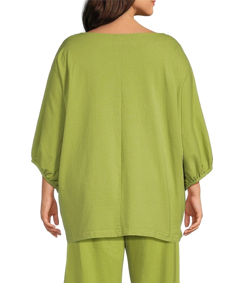 Bryn Walker Plus Size Wilder Cotton Jersey Knit Round Neck Elbow Dolman Sleeve Tunic