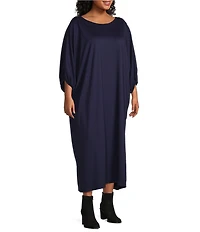 Bryn Walker Plus Size Wilder Modal Ponti Round Neck Elbow Dolman Sleeve Oversized Maxi Dress