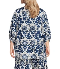 Bryn Walker Plus Size Wilder Tulum Azul Cielo Print Round Neck Elbow Sleeve Tunic