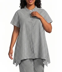 Bryn Walker Plus Size Willa Check Seersucker Mandarin Collar Cap Sleeve Tunic
