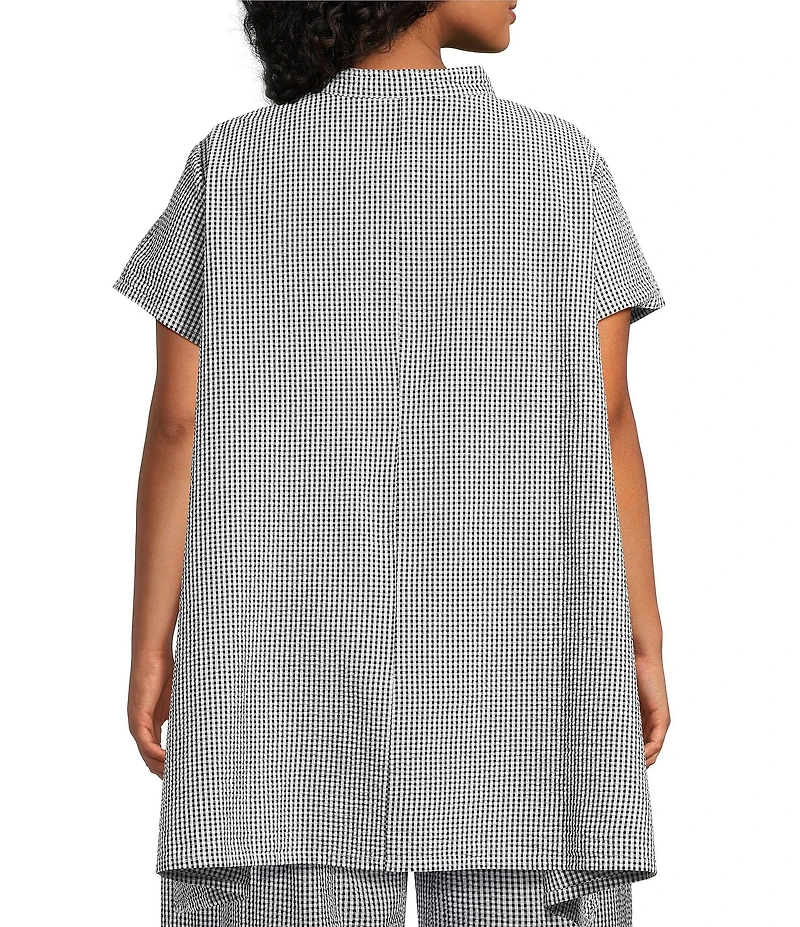 Bryn Walker Plus Size Willa Check Seersucker Mandarin Collar Cap Sleeve Tunic