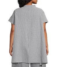 Bryn Walker Plus Size Willa Check Seersucker Mandarin Collar Cap Sleeve Tunic