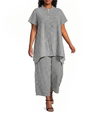 Bryn Walker Plus Size Willa Check Seersucker Mandarin Collar Cap Sleeve Tunic