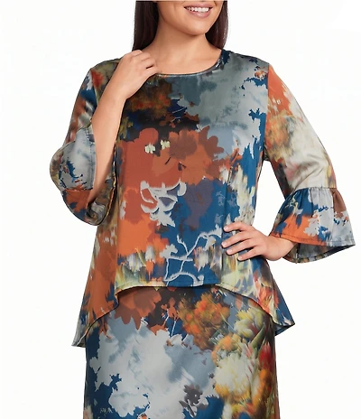 Bryn Walker Plus Size Woven Fiori Print A-Line Bias Pull-On Skirt