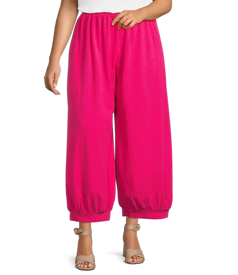 Bryn Walker Plus Size Wyatt Cotton Jersey Elastic Waist Banded Cuff Wide Leg Pants