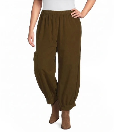 Bryn Walker Plus Size Wylie Cotton Corduroy Relaxed Balloon Banded Cuff Hem Pull-On Pants