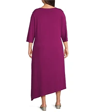 Bryn Walker Plus Sydney Organic Bamboo Cotton Blend Round Neck Elbow Sleeve Asymmetrical Dress