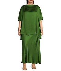 Bryn Walker Plus Viscose Satin Elastic Waist A-Line Bias Coordinating Skirt