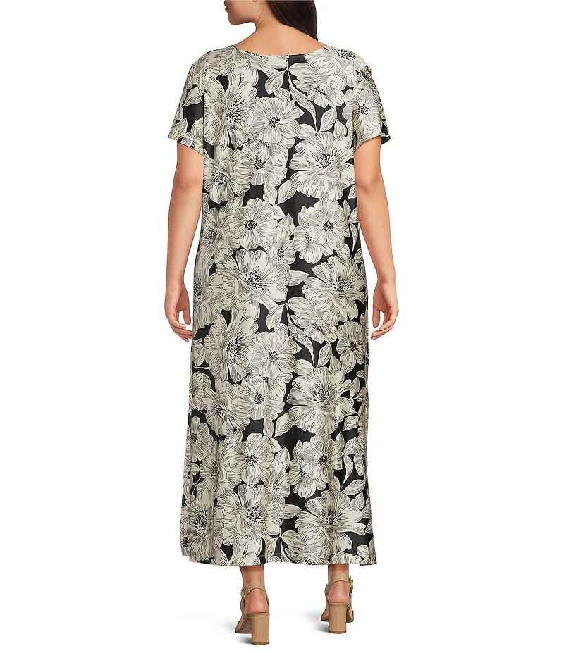 Bryn Walker Plus Wesley Bianchi Fiori Stretch Knit Round Neck Short Sleeve Midi Dress