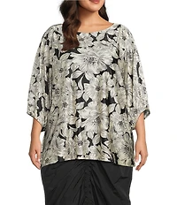 Bryn Walker Plus Wilder Bianchi Neri Knit Boat Neck Elbow Sleeve Tunic