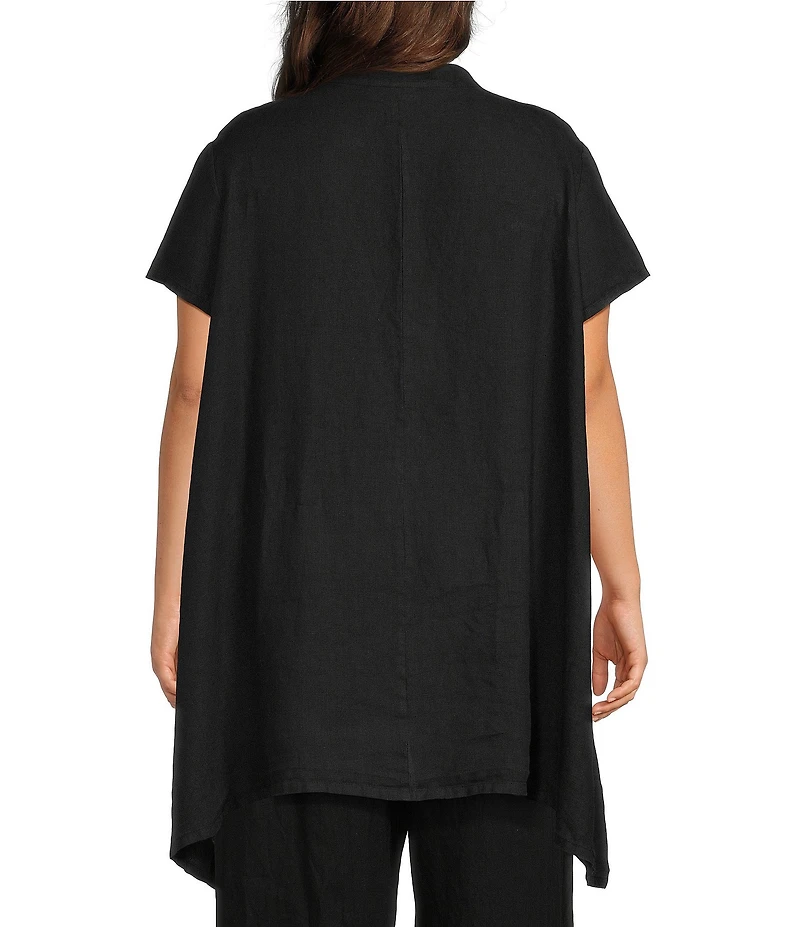 Bryn Walker Plus Willa Light Linen Mandarin Collar Cap Sleeve Curved Hem Tunic