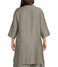 Bryn Walker Plus Size Winona Cross-Dyed Linen Mandarin Collar Elbow Sleeve Button Front Tunic
