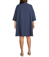 Bryn Walker Plus Winona Organic Cotton Poplin Mandarin Collar Elbow Sleeve Oversized Tunic