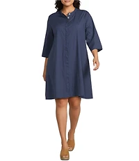 Bryn Walker Plus Winona Organic Cotton Poplin Mandarin Collar Elbow Sleeve Oversized Tunic