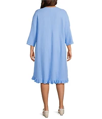 Bryn Walker Plus Zaida Cotton Gauze Round Neck 3/4 Sleeve High-Low Tunic Midi Dress