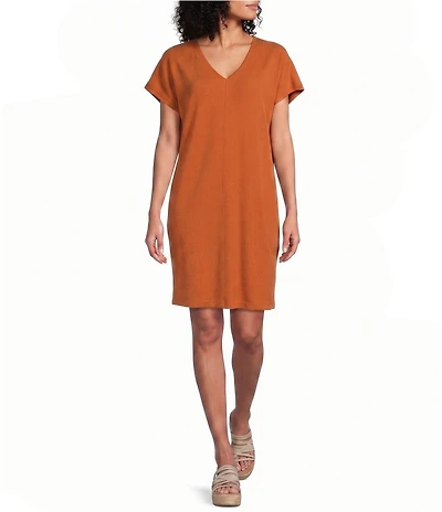 Bryn Walker Reagan Cotton Jersey Knit V-Neck Short Sleeve Oversized Tunic