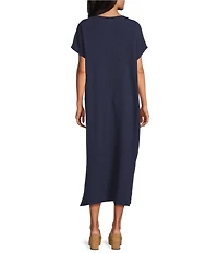 Bryn Walker Rebecca Cotton Gauze V-Neck Elongated Cap Sleeve Midi Dress