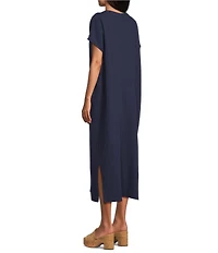 Bryn Walker Rebecca Cotton Gauze V-Neck Elongated Cap Sleeve Midi Dress