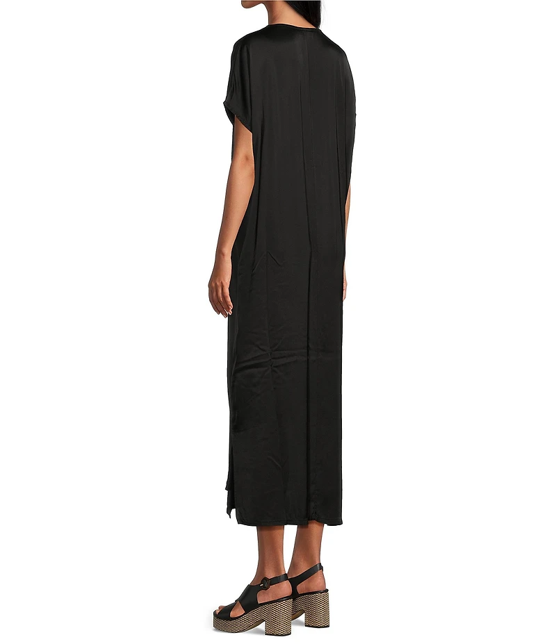 Bryn Walker Rebecca Satiny Woven V-Neck Cap Sleeve Oversized Dress