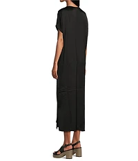 Bryn Walker Rebecca Satiny Woven V-Neck Cap Sleeve Oversized Dress