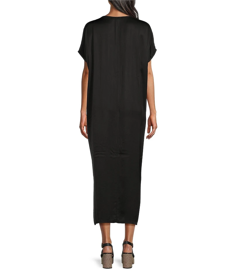 Bryn Walker Rebecca Satiny Woven V-Neck Cap Sleeve Oversized Dress