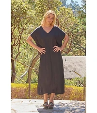 Bryn Walker Rebecca Satiny Woven V-Neck Cap Sleeve Oversized Dress