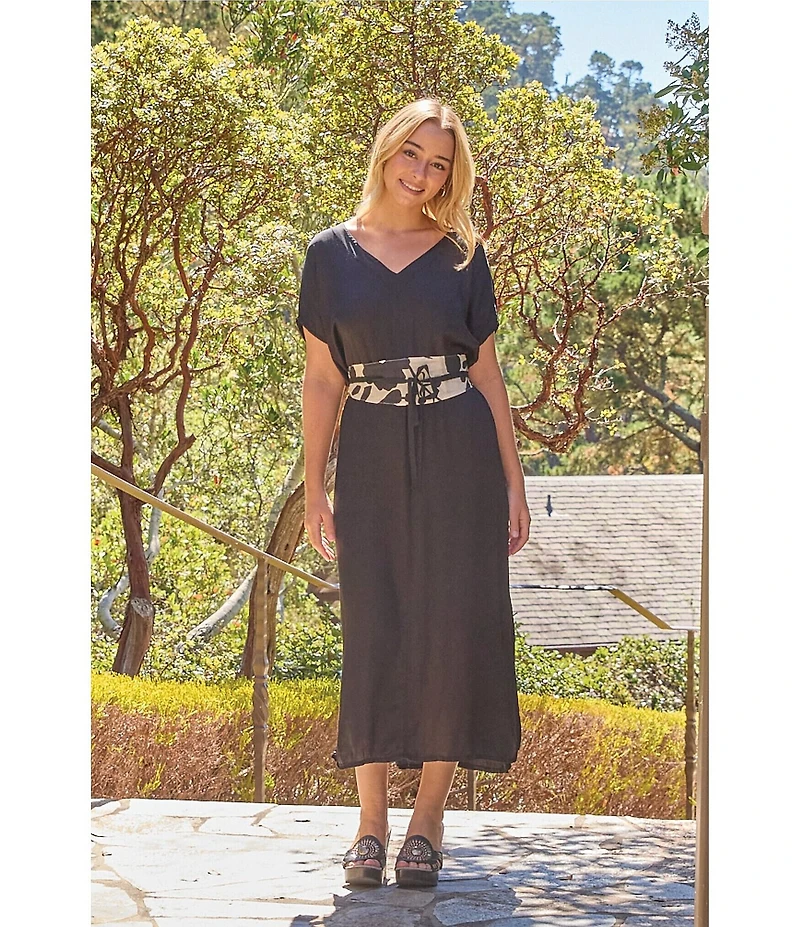 Bryn Walker Rebecca Satiny Woven V-Neck Cap Sleeve Oversized Dress